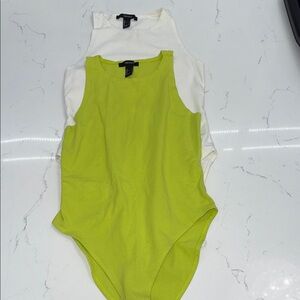 Forever 21 Lime and White Bodysuit Duo